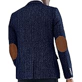 VENNYNG Autumn Men's Tweed Blazer Retro Herringbone Suit Jacket with Elbow Pads Vintage Sport Coat