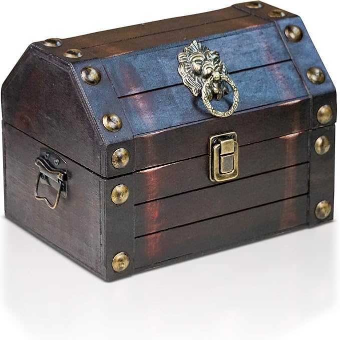 Brynnberg wooden pirate treasure chest Lionshead S 22x16x16cm