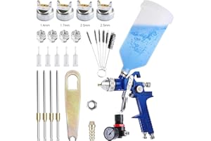B4B BANG 4 BUCK BANG4BUCK HVLP Spray Gun, 4 Nozzles Car Paint Spray Guns with 1.4mm 1.7mm 2.0mm 2.5mm Fluid Tips, 1000cc Cup for Auto Paint, Primer, Clear/Top Coat & Touch-Up