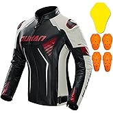 DUHAN Women's Leather Motorcycle Jacket, 3-in-1 Waterproof Windproof with CE Level 1 Armor, Detachable Thermal Liner