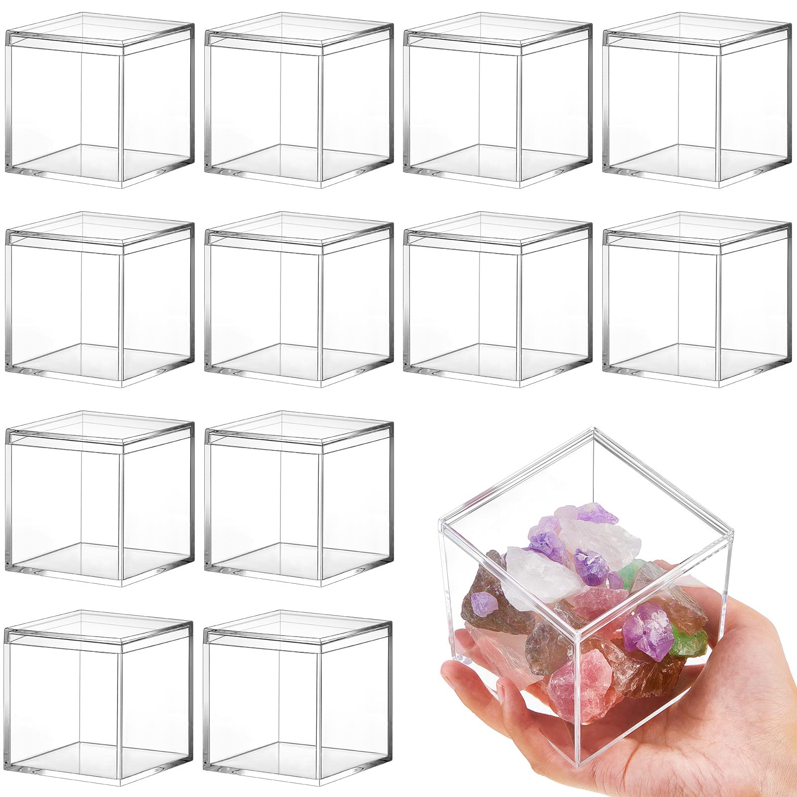 Photo 1 of Juexica 12 Pcs Clear Acrylic Box with Lid Plastic Small Acrylic Boxes Decorative Storage Box Jewelry Display Mini Clear Container for Home Candy Pill Tiny Jewelry(Square,4 x 4 x 4)