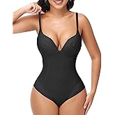 SHAPESHE Low Back Shapewear Corset V Neck Bodysuit Built In Bra Tummy Control Sculpting Body Shaper with Bones Faja Outfits