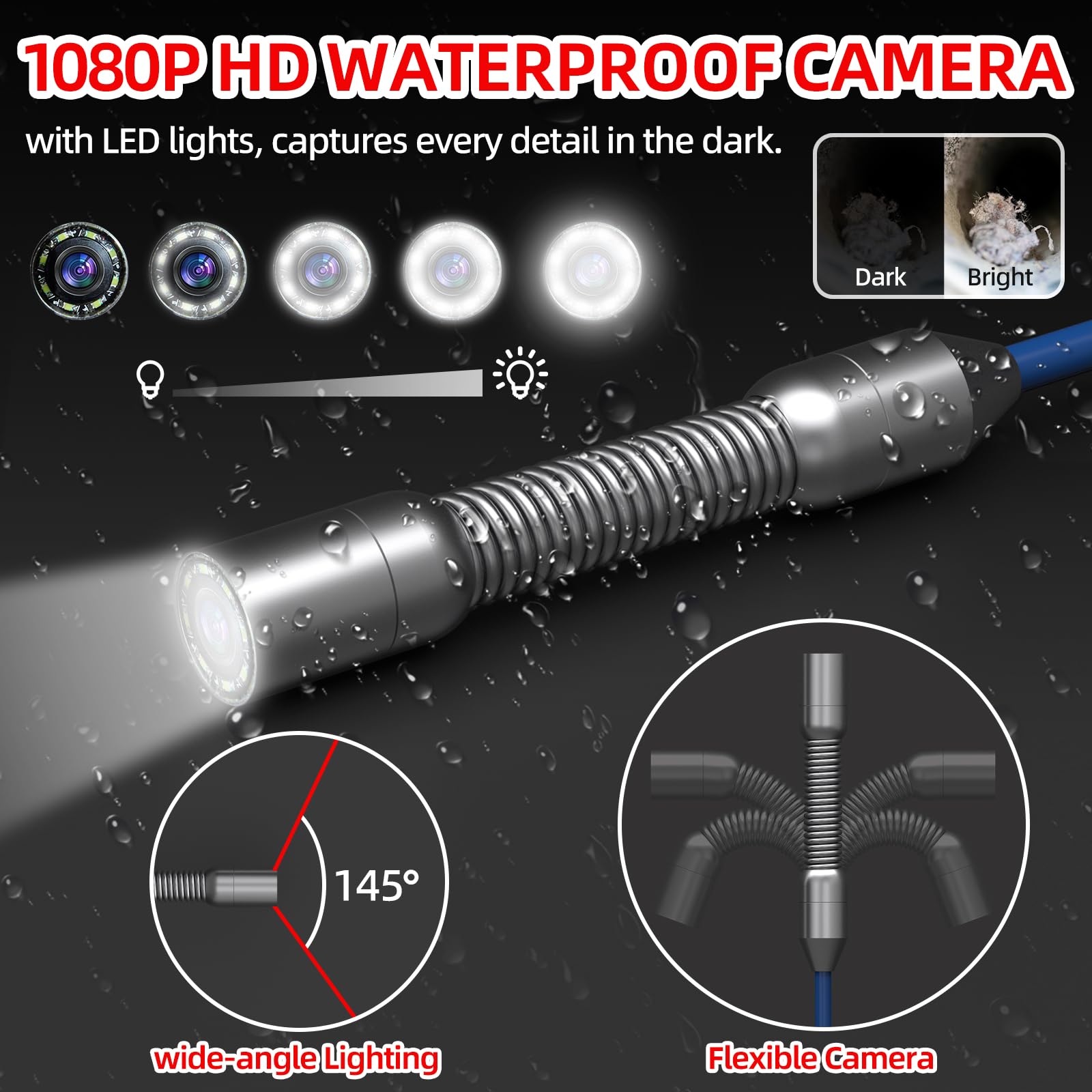 Rohrkamera 30M mit Licht, Sanyipace kanalkamera mit 4.3" Bildschirm, DVR & Audio Recorder, IP68 Wasserdicht Kanalinspektionskamera, 5600mAh Akku, Mikrofon, Inklusive 32GB TF-Karte 3