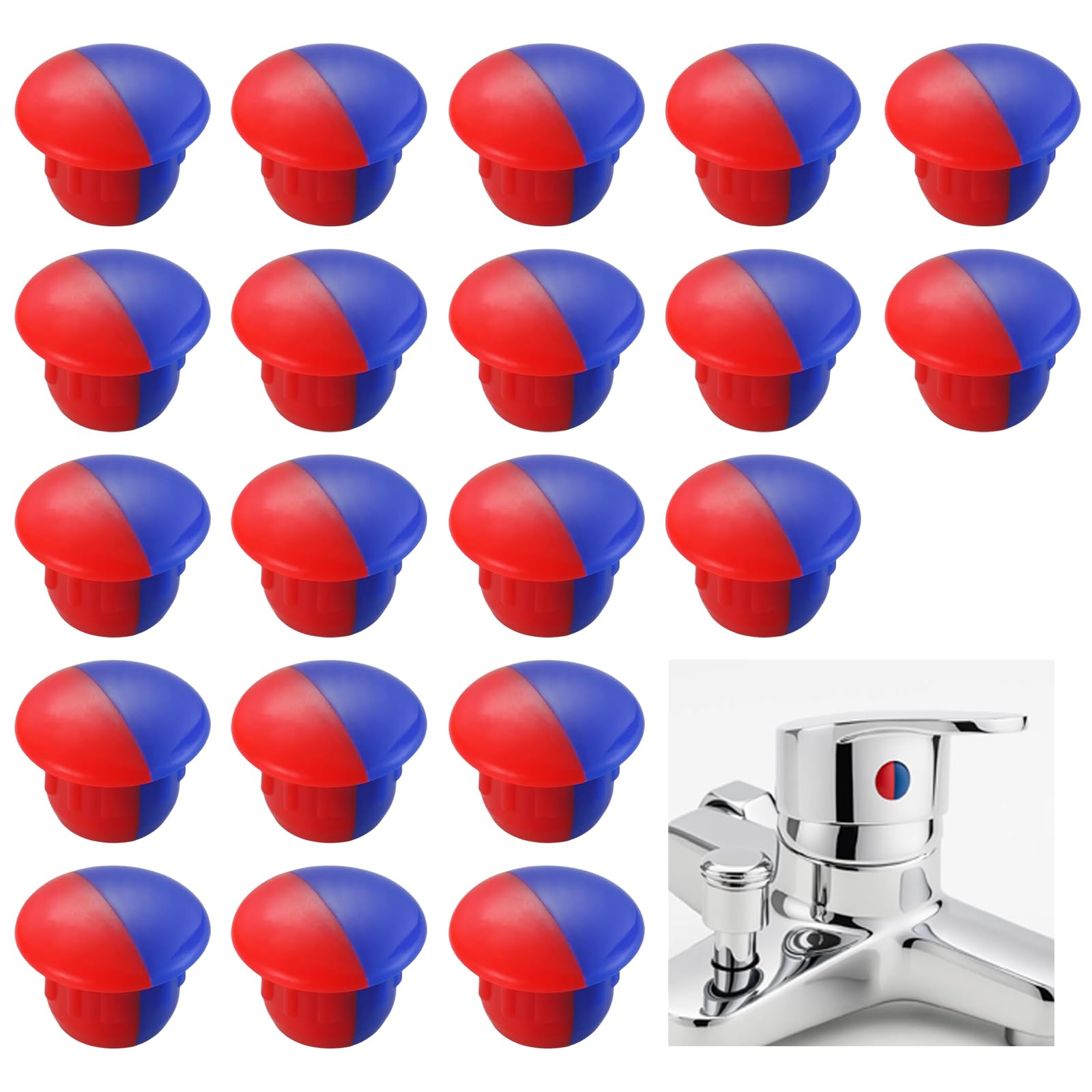 Photo 1 of 20-Pack Hot and Cold Water Tap Indicators Faucet Index Buttons, Red and Blue Temperature Markers for Kitchen Sink Faucet, 7mm Hole Fits Kraus and Standard Faucets