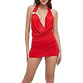 Shangrui Women's Sexy Backless Sleeveless Deep V Neck Ruched Bodycon Mini Party Cocktail Dress