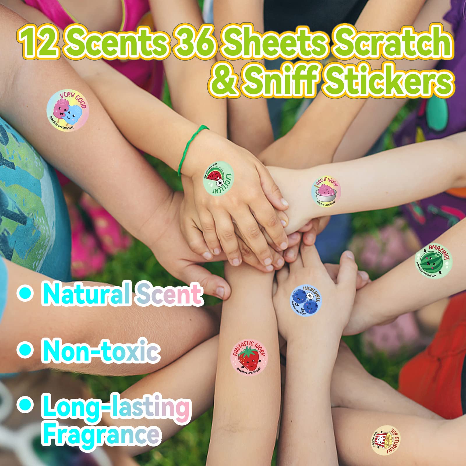 Scratch and Sniff Stickers, 864 Pieces Fruits and Foods Smelly Stickers, 12 Different Scents, 36 Sheets, Reward Motivate Stickers for Kids, Teachers, Parents, Crafts, Party Favor, Christmas Gift