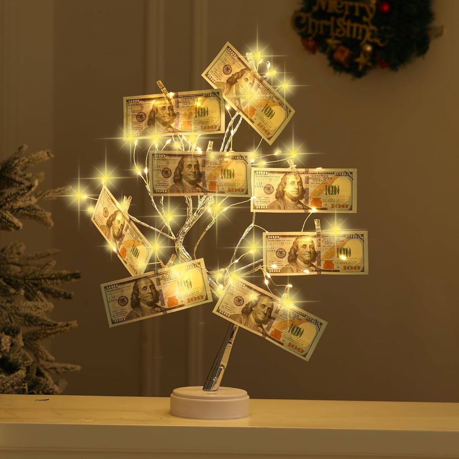 Photo 1 of 4 Pack Money Tree Gift Holder 108 LEDs Lighted Fairy Light Spirit Trees Graduation Decorations Battery/USB Powered Light Up Display Twig Gift Card Tree with 22 Clear Clips for Card Photo Memo