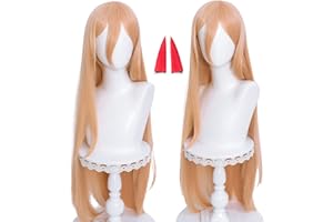 Probeauty Orange Power Cosplay Wig with Horns, Long Straight Orange Anime Wig for Women -39inch