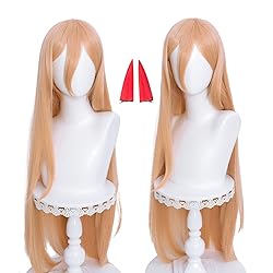 Probeauty Orange Power Cosplay Wig with Horns, Long