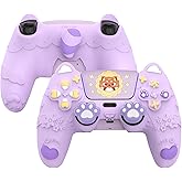 PlayVital for PS5 Controller Skin Cover - Cute Spring Lesser Panda Silicone Case for PS5 Controller with Thumbstick Caps & Sticker - Full Protection, Anti-Slip, Charging Dock Compatible - Taro Purple
