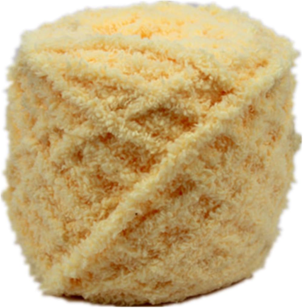 Celine lin One Skein Super Soft Warm Coral Fleece Fluffy Knitting Yarn Baby Blanket Yarn 100g,Yellow Cream
