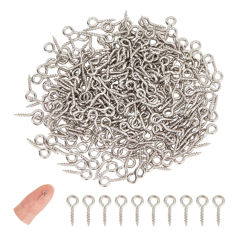 UNICRAFTALE 500pcs Mini Stainless Steel Screw Eye Pin Bail Pegs 10mm Long Small Screw Eye Pins Clasps Hooks Eye Screws Metal Pin for Half Drilled Beads Jewelry Earring Making, Hole 2mm