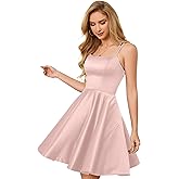 MIQILADUNA Short Homecoming Dress Satin with Pockets Spaghetti Strap Mini Built-in Bra Cocktail Dresses