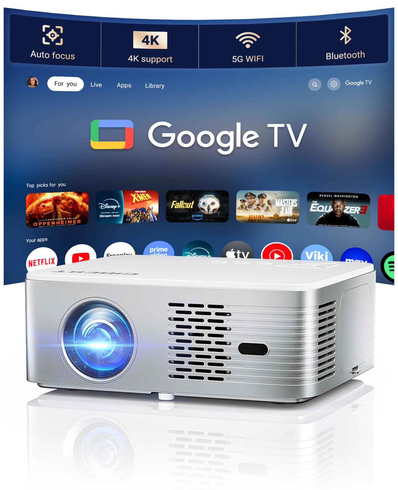 Photo 1 of *SEE NOTES** Google TV Projector 4K Support - CiBest Smart Projector with WiFi 6 and Bluetooth, Outdoor Movie Proyector Full-Sealed Optical Engine 3000 ANSI Home Ceiling Projector with Autofocus, Streaming Apps