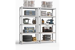 SONGMICS 5-Tier Heavy-Duty Shelving Units, Set of 2 Steel Shelving Units for Storage, Boltless Assembly, for Garage, Shed, Lo