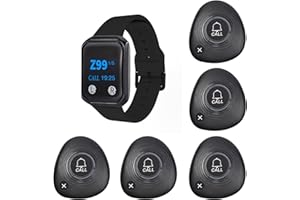 WNKRUN Restaurant Pager System Wireless Calling Pager System with 1 Waterproof Watch Pager and 5 Call Buttons with Cancel Key