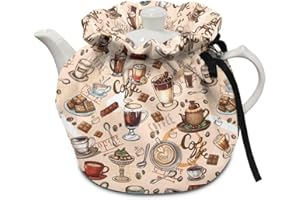 Xoenoiee Tea Pot Cosy Cotton Tea Cozy for Teapots Dust Cover Insulated Kettle Cover Teapot Warmer for Home Kitchen Decorative Accessories, Coffee Theme