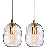 CASAMOTION Pendant Lights Kitchen Island 2 Pack Modern Contemporary Clear Glass Organic Globe Brass Hardware Adjustable Cord 