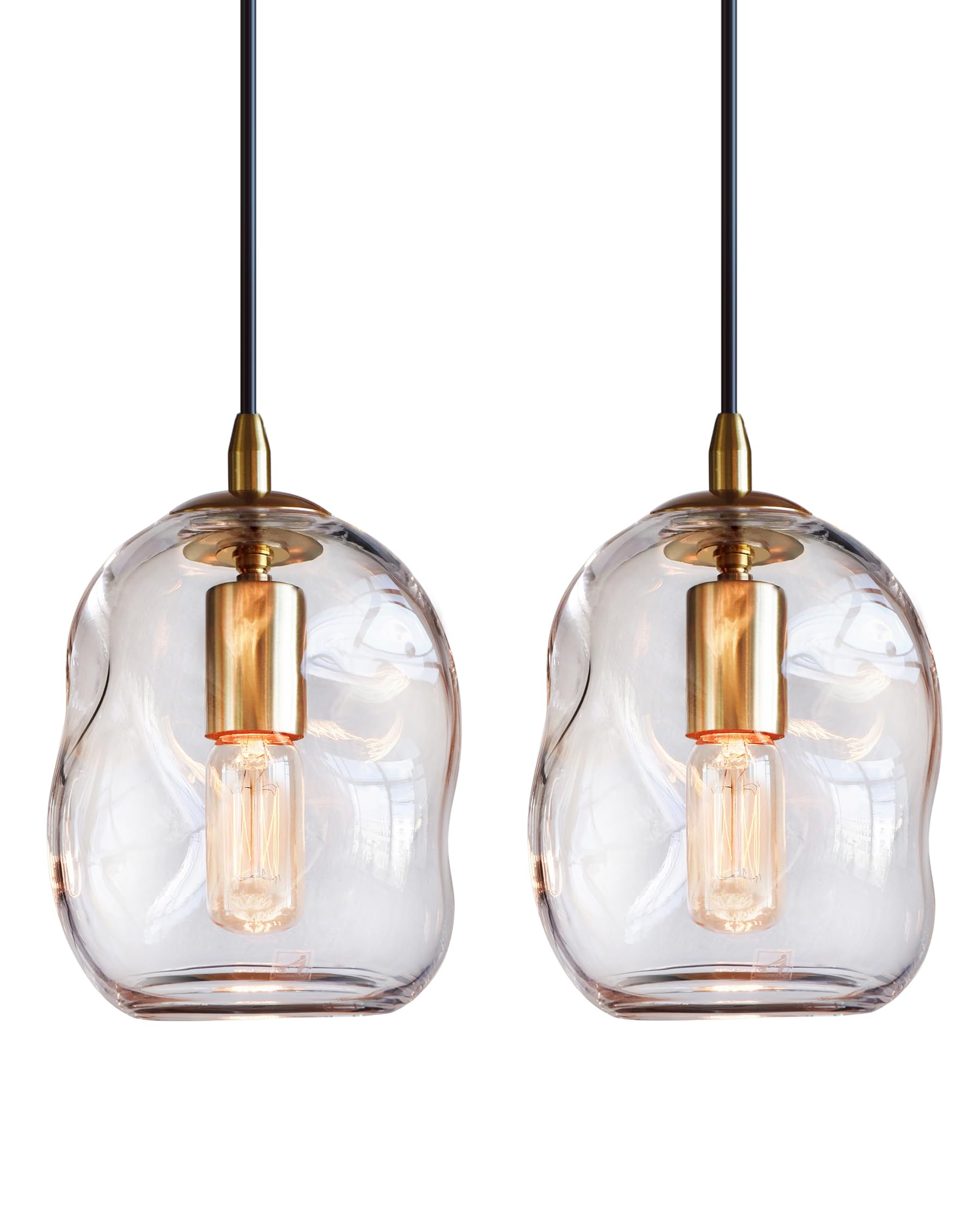 Photo 1 of CASAMOTION Pendant Lighting Kitchen Island Modern Clear Glass Organic Globe Gold Kit Adjustable Cord Hanging Light Fixtures Dining Room Table Bar Counter Bedroom 8 Inch Height 2 Pack