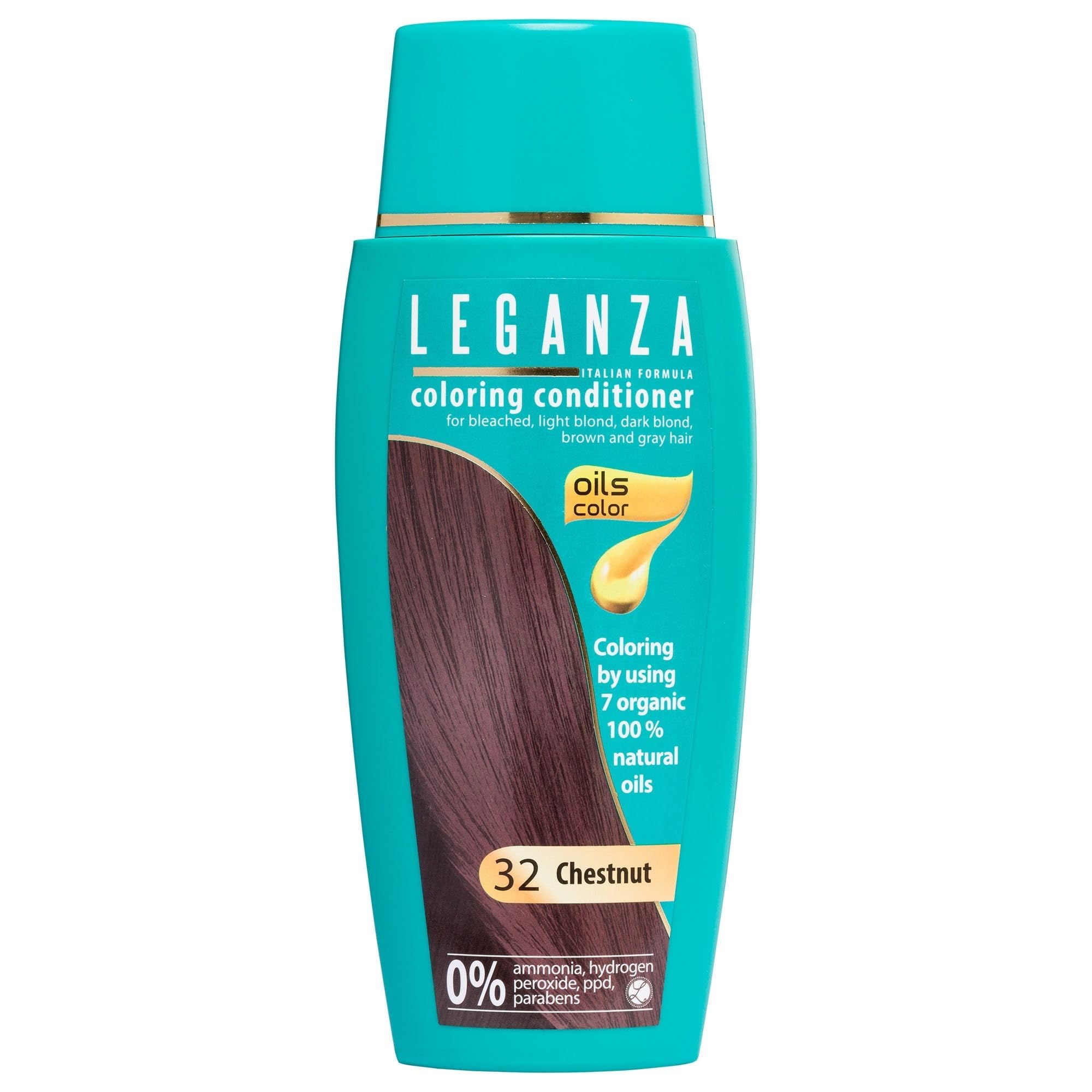 Leganza Hair Coloring Conditioner Natural Balm Color Chestnut Nº 32 | Enriched with 7 Natural Oils | Ammonia, PPD and Paraben Free | 150 ml