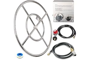 GRISUN Fire Pit Burner Ring Kit 24 Inch, Propane Firepit Kit, Come with Propane Fire Pit Hose Kit and Upgraded Gas Control Spark Ignition Kit, DIY Round Gas Fire Pit Kit, Stainless Steel