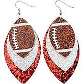 Fuqimanman2020 Colorful Layered Football Leather Dangle Earrings Glitter Football Sports Lover Teardrop Earrings for Women Jewelry (G)