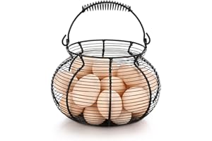 Flexzion Egg Basket for Gathering Fresh Eggs - Round Wire Countertop Egg Holder with Spring Handles, Farmhouse Chicken Eggs C