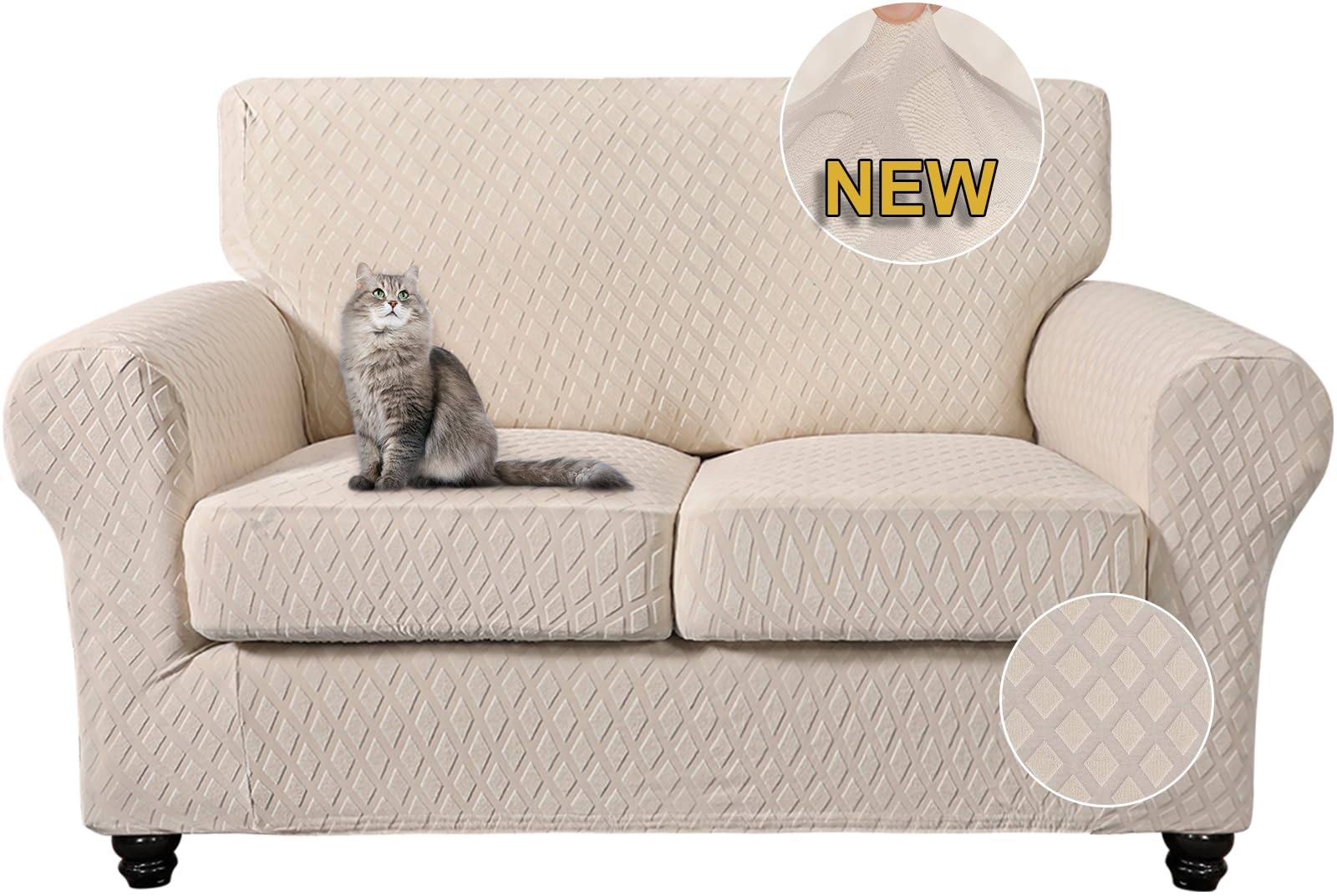 Photo 1 of SearchI Sofa Cover Couch Covers, 3 Pieces Sofa Slipcover with 2 Separate Cushion Covers Stretch Soft Furniture Protector for Living Room Couch Cover for Pets Kids(Loveseat, Beige)