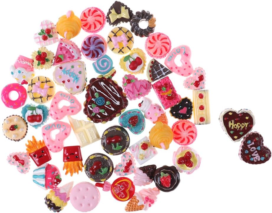 10Pcs Mix Lots Resin Flatback Ice Cream Bread Pizza Food Fruit Flower Charm Art Album Flat Back Phone Scrapbooking Hair Clip Hairpin Sewing DIY Craft Accessory Jewelry Decoration Dollhouse Ornament
