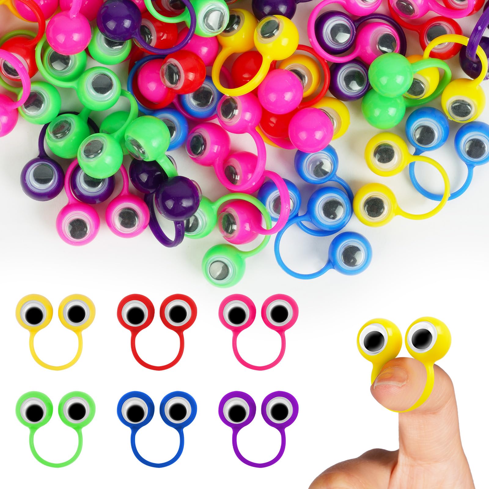 Aolso 50 PCs Googly Eye Finger Puppets, Googly Eyeball Ring, Funny Finger Toys for Toddlers Halloween Party Favor-Small (Random Color) — image 1