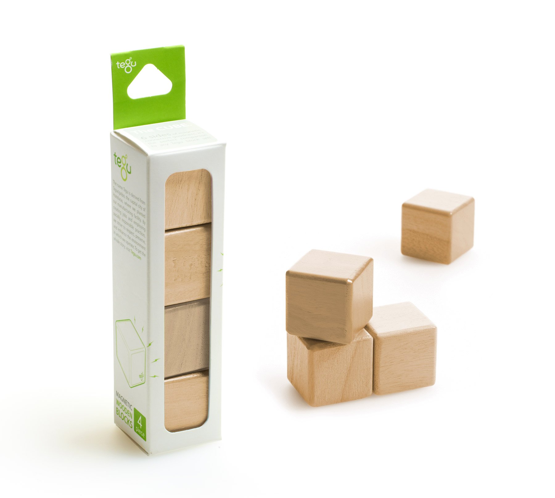 4 Piece Tegu Magnetic Wooden Block Cube Set, Natural