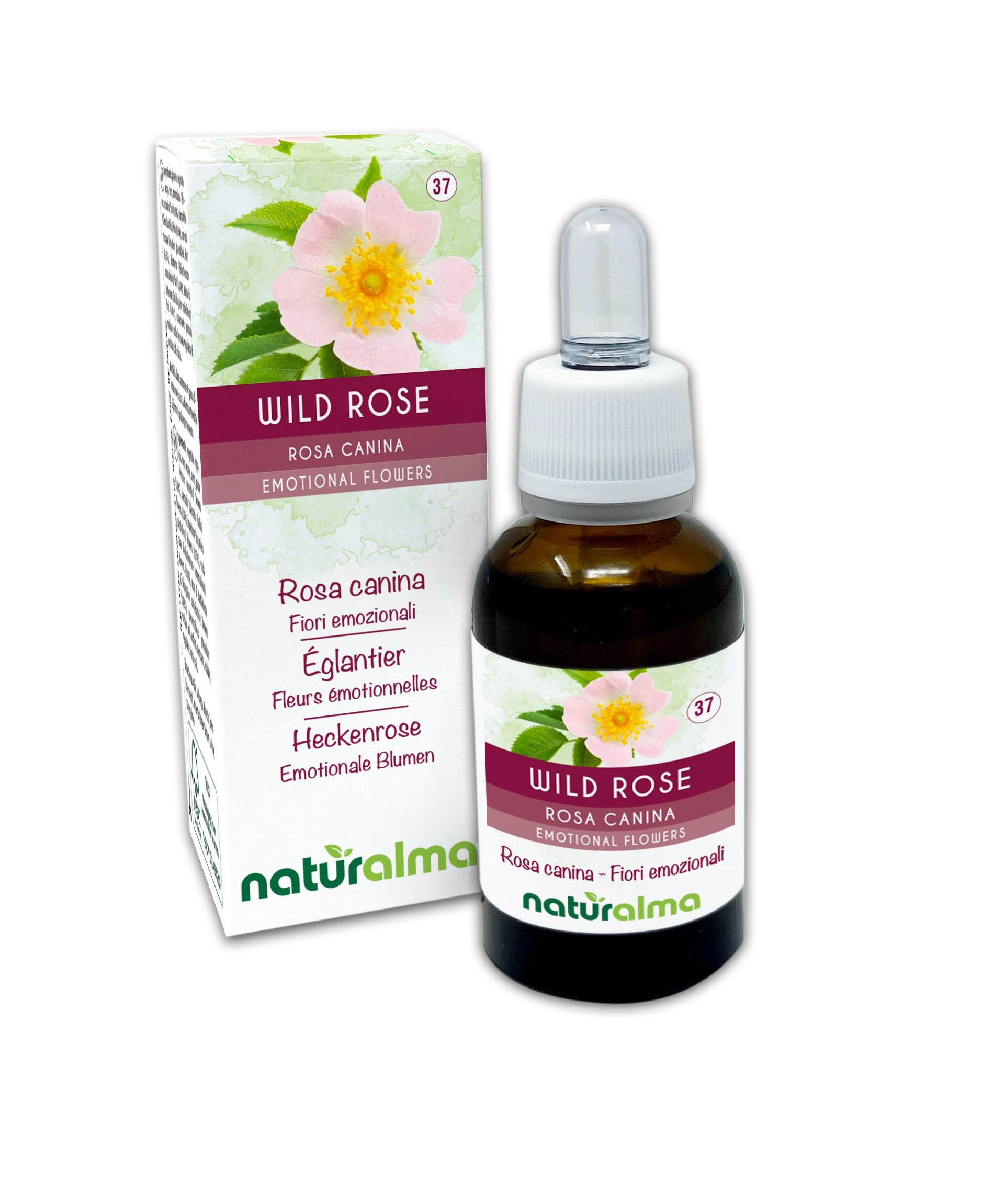 Wild Rose (Rosa canina) Naturalma Emotional Flowers or Bach Flowers - Drops 30 ml - Alcohol-Free Liquid Extract - Flower essences - Vegan and Without Alcohol
