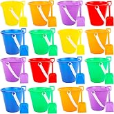 Fallhork 16 Sets Beach Sand Buckets and Shovels Include 16 Pcs Plastic Sand Pail and 16 Pcs Sand Shovels for Summer Beach Sandbox Fishing Pool Party
