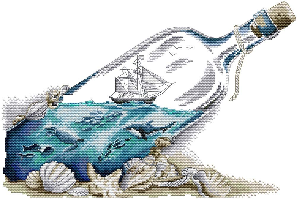 Cross Stitch Kits, Awesocrafts Sea in a Bottle Easy Patterns Cross Stitching Embroidery Kit Supplies Christmas, Counted (Bottle, Counted)