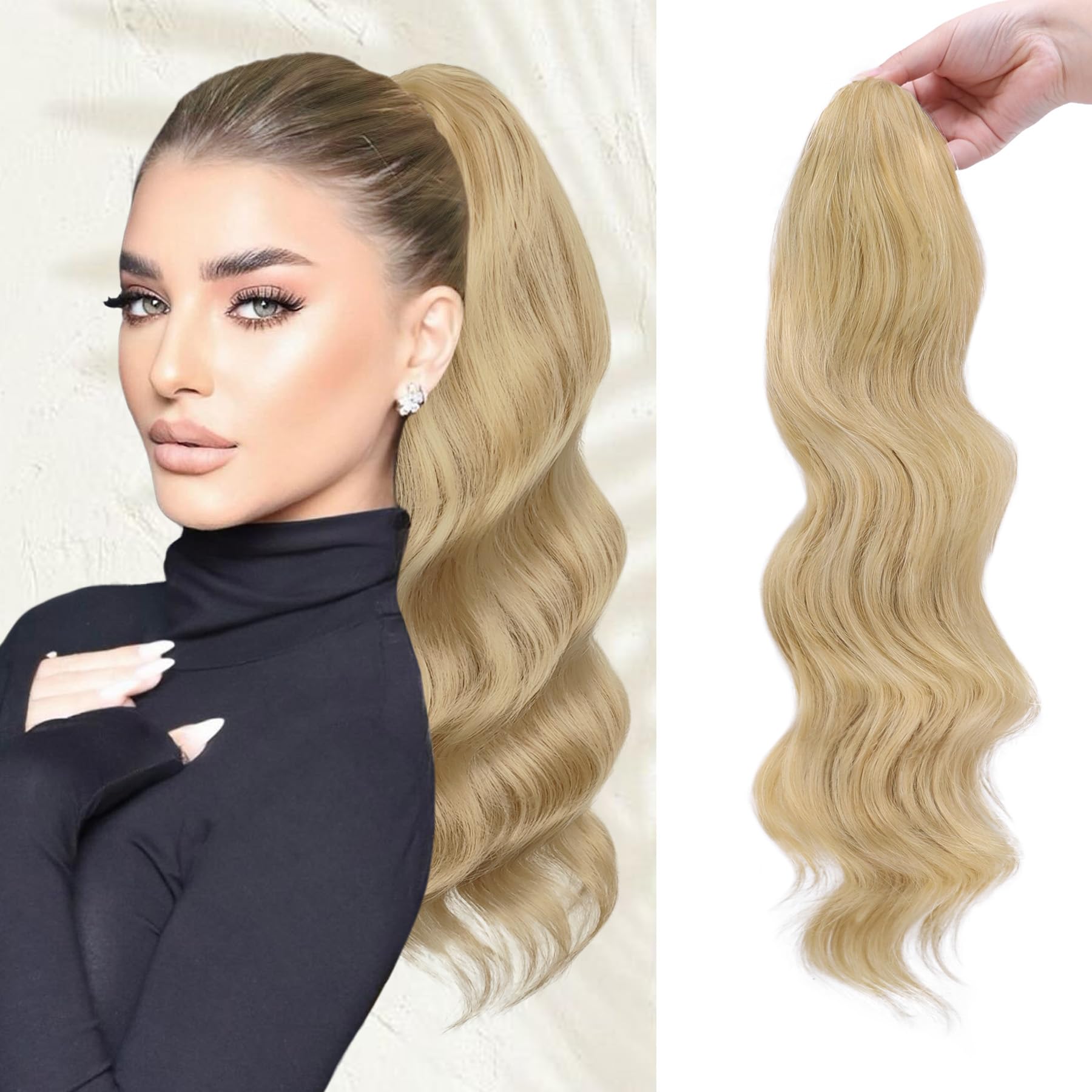 Photo 1 of Claw Clip Ponytail Extension,20 Inch Blonde Curly Wavy Ponytail Claw Clip in Hair Extension for Women Fluffy Natural Looking Synthetic Hairpiece for Daily Use(20 Inch,Blonde Mixed Bleach Blonde)