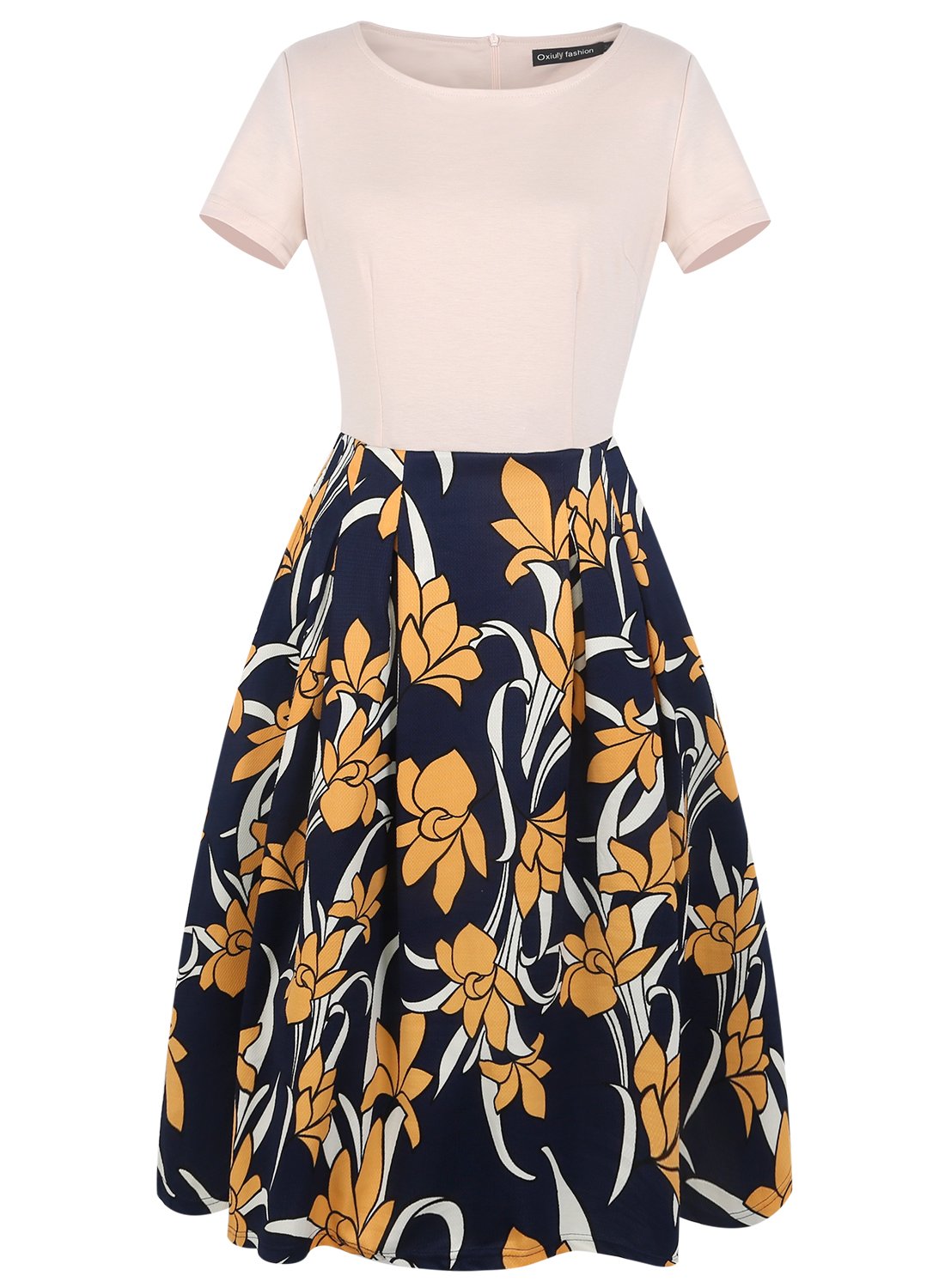 oxiuly Women's Elegant Floral Flare Knee Length Vintage Dress Evening