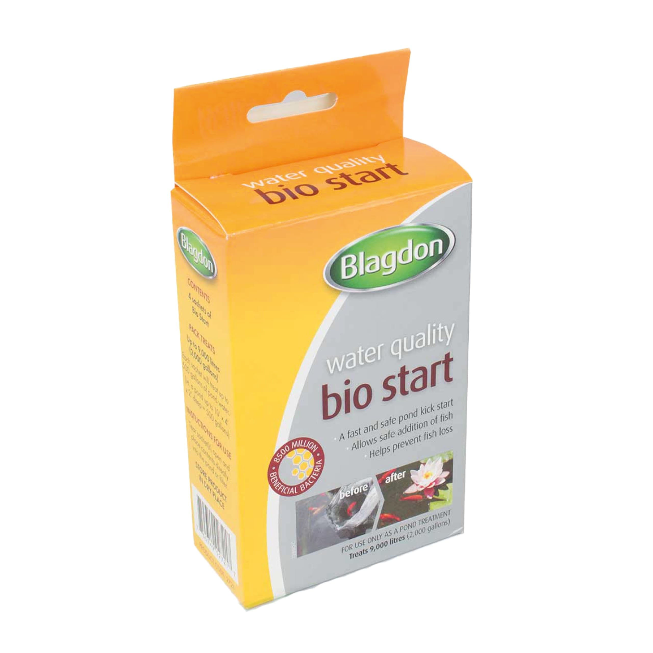 Blagdon Pond Water Quality Bio Start, Boosts Good Bacteria to Consume Fish Waste, Fast Acting, 4 x 9g Sachets, Treats 9,000 Litres