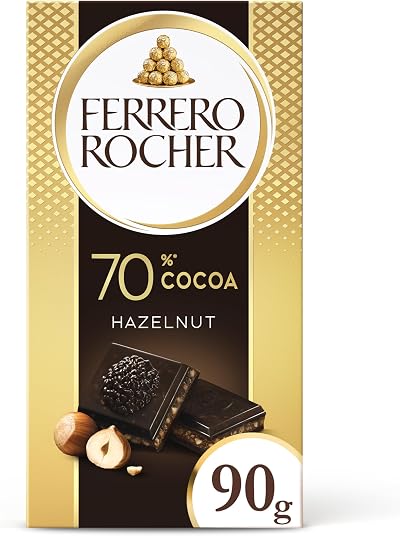 Ferrero Rocher Dark Chocolate Bar with Hazelnuts 90g 70% Cocoa