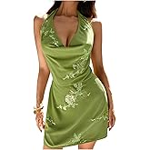 SweatyRocks Women's Floral Sequin Mini Dress Sexy Halter Backless Cowl Neck A Line Vacation Dresses