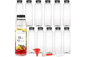 CHEMCORP Plastic Bottles with Caps, Juice Containers With Lids For Fridge, Reusable Juicing Bottles, Smoothie Bottle, Drink Containers With Lids, Clear Bottles 12 Pack