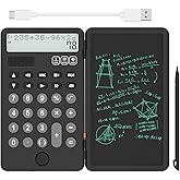 NEWYES Portable Basic Calculator with Notepad Writing Tablet,2 Line Display 12 Digits Large Display Rechargeable Solar Power for Primary and Middle School Students, Office (Black)