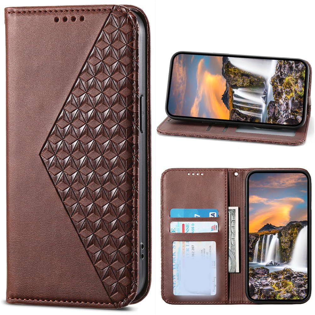 BaiFu Magnetic Case for Google Pixel 9 Pro XL 6.8", Three-Dimensional Lattice Case with Card Holder Slots Kickstand Google Pixel 9 Pro XL 6.8" Cover-04