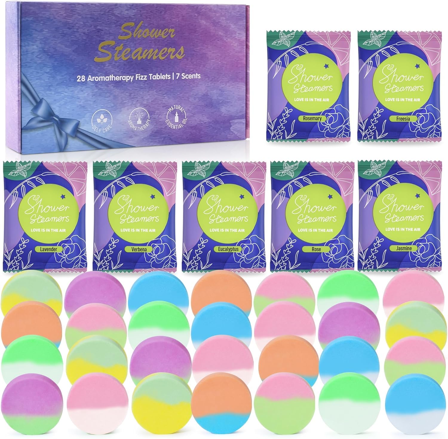 Aromatherapy Shower Steamer for Relaxation Birthday Christmas Set for Women and Men, Shower Bomb Tablets for Stress Relief and Self-Care, Luxury Home Spa 28 Pieces