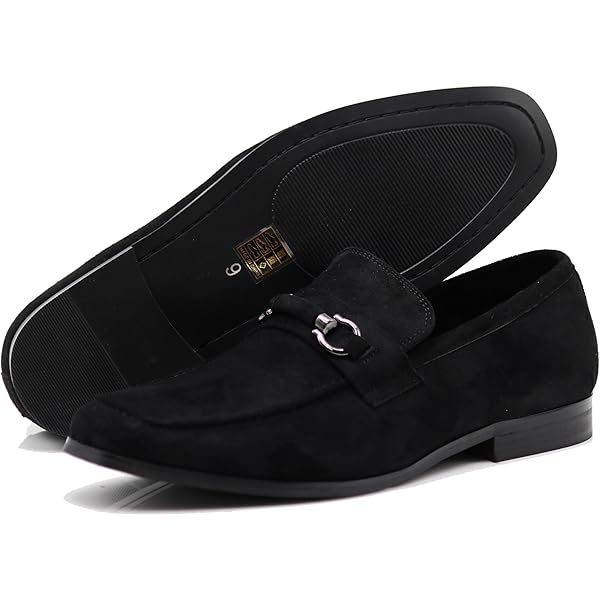 Amazon.com | AZAR MAN Men's Dress Shoes Loafer with Gold Buckle Slip On  Formal Modern Classic (Black PU, Numeric_6_Point_5) | Loafers & Slip-Ons