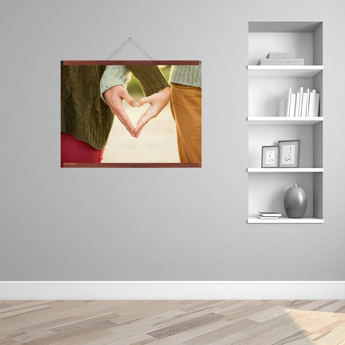 Magnetic Wooden Rail 24" (Walnut Brown) - Premium Wooden Rails for Hanging Prints, Posters, Photos, Canvas