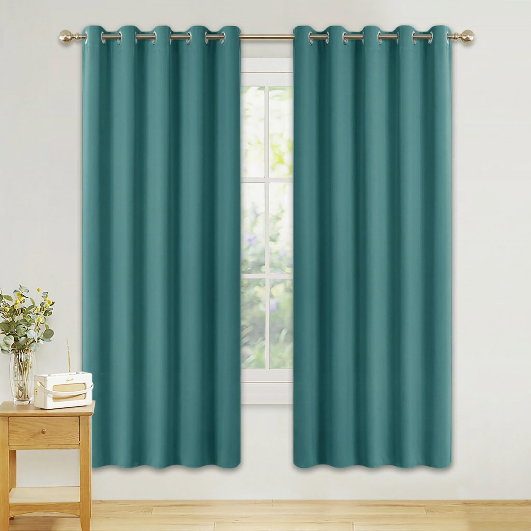 PONY DANCE Eyelet Blackout Curtains - Privacy Protected Curtain Drapery Set for Bedroom Decor Window Treatment Blinds for Nursery, 2 Panels, Width 66 Inch x Drop 72 Inch, Sea Teal