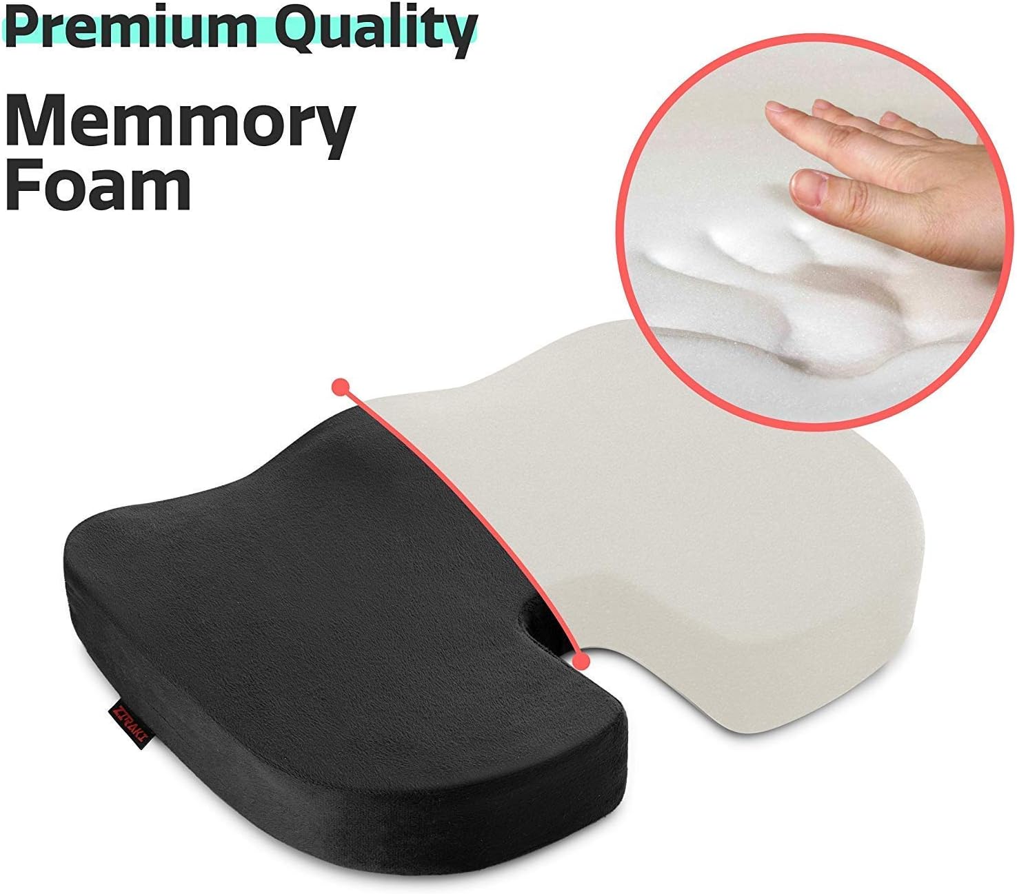 Ziraki Coccyx Seat Cushion Orthopedic, Luxury Chair Pillow, 100% Memory Foam, For Back Pain Relief & Sciatica & Tailbone Pain Back Support - Ideal Gift For Home Office Chair & Car Driver Seat Pillow: Furniture & Decor