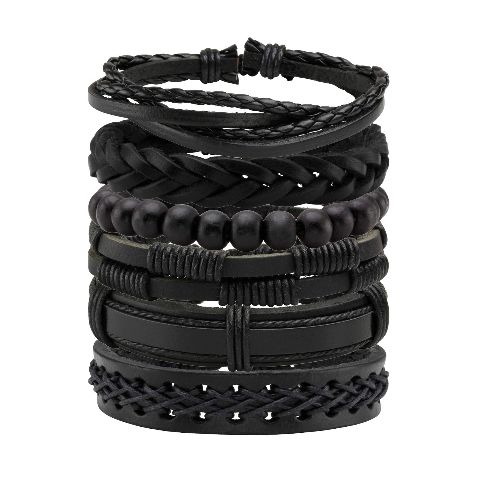 MILAKOO 6 Pcs Braided Leather Bracelets for Men Women Woven Cuff Bracelet Adjustable