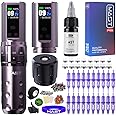 Mast Fold2 Pro Tattoo Kit, Wireless Complete Tattoo Gun Machine Kit, 2 Batteries 2000mAh Power Supply for Long Time, Needles Cartridges Black Tattoo Ink Kit (Pink-Coffee)