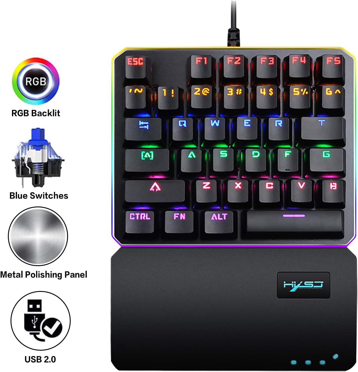 FELiCON V200 One-Handed RGB Mechanical Gaming Keyboard, Blue Switches, USB Professional 35 Keys Small Single Hand Gaming Keypad Colorful Backlight for Computer/PC/Desktop/Laptop